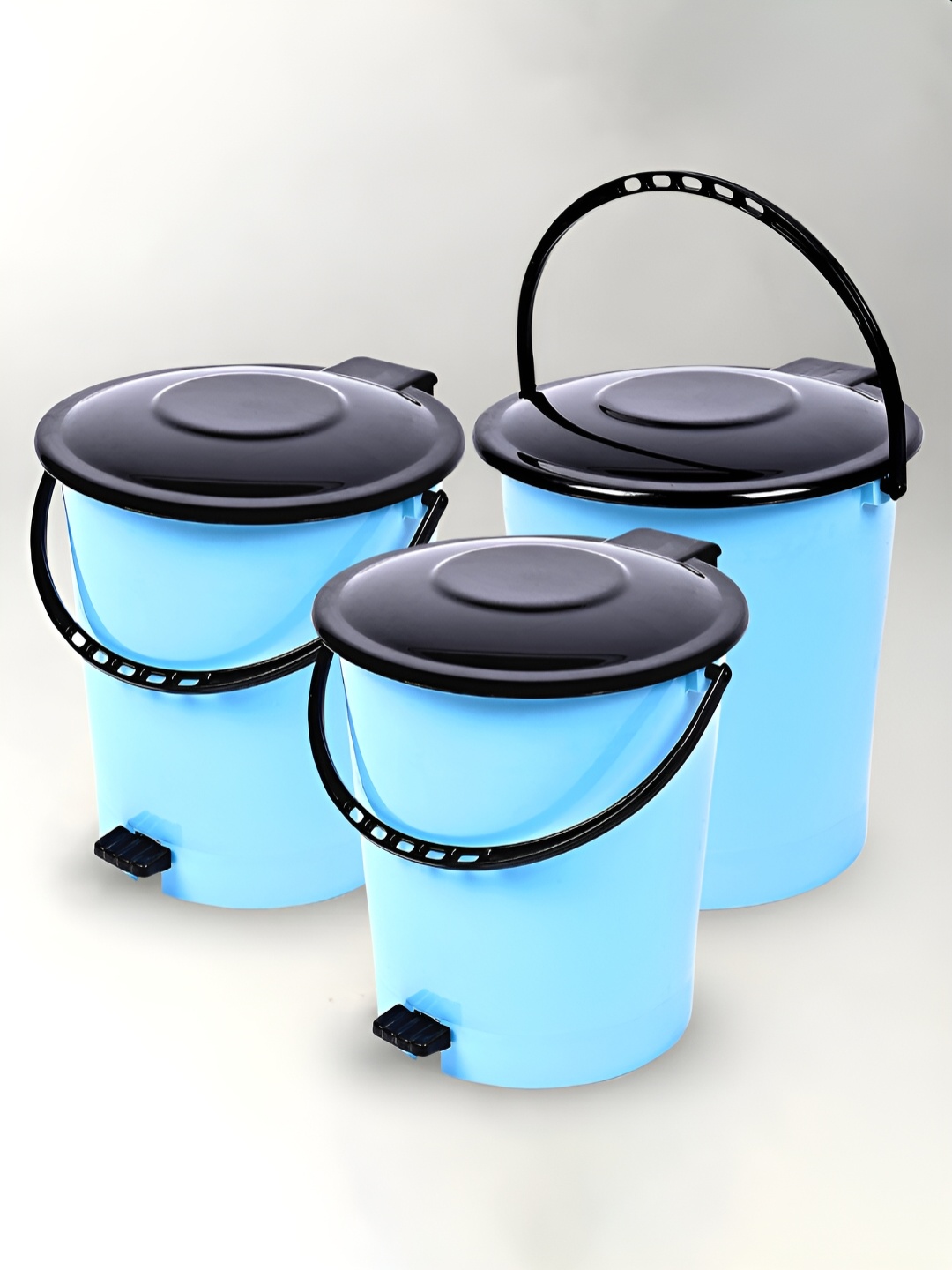 

Kuber Industries Blue & Black 3 Pieces Pedal Dust Bins 10 L