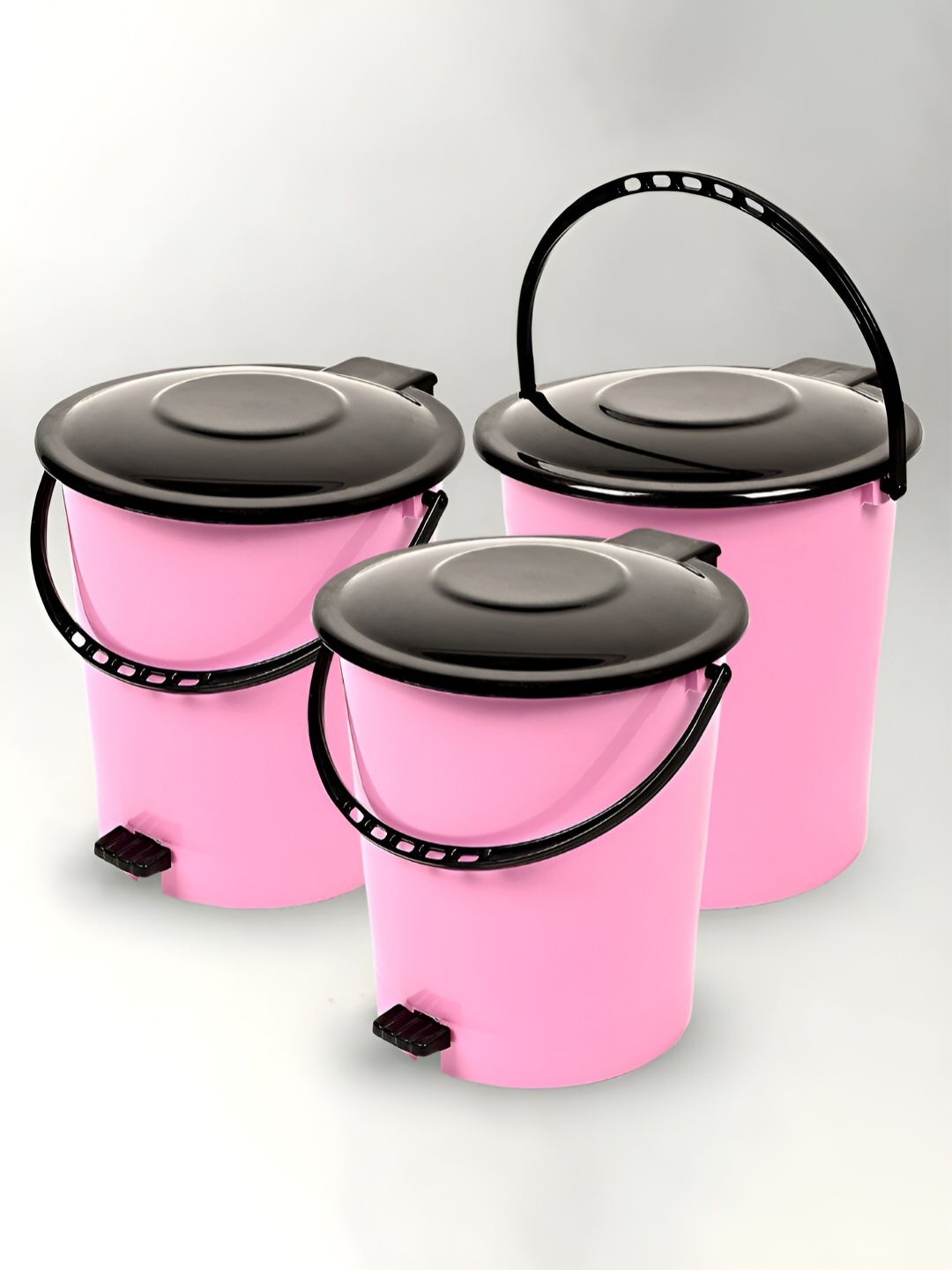 

Kuber Industries Pink & Black 3 Pieces Pedal Dust Bins 10 L