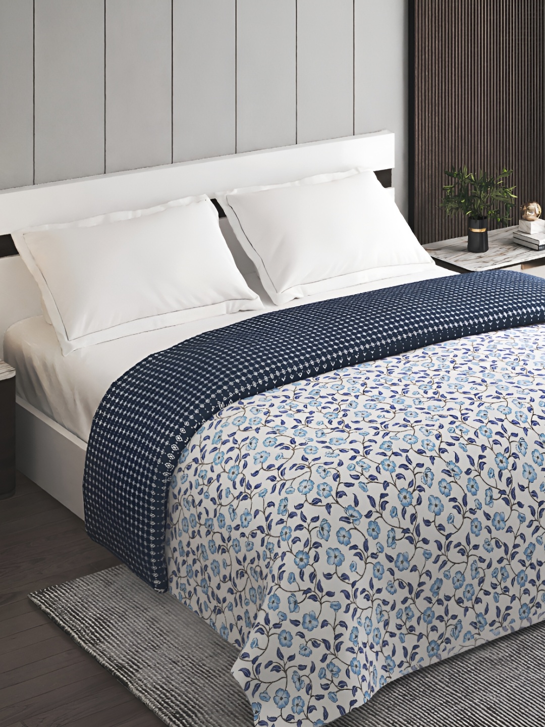 

Home Centre Restful Reflections Blue Cotton Floral 120 GSM Double Bed Comforter