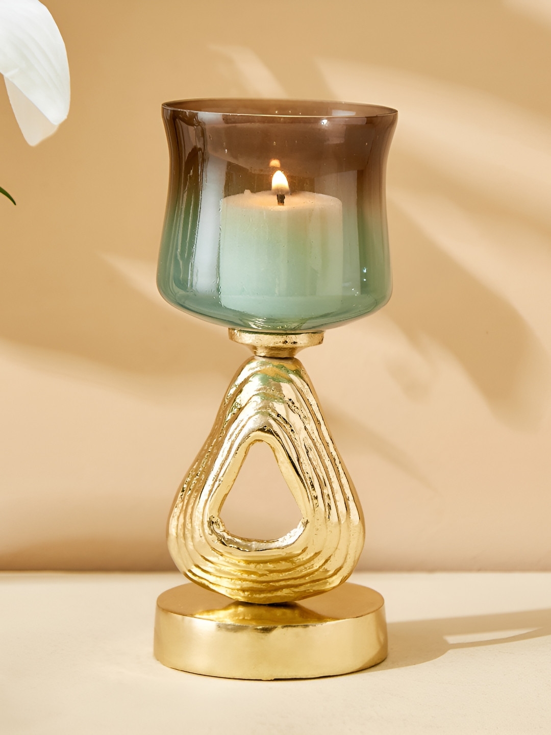 

Home Centre Green & Gold-Toned Glass Candle Holder