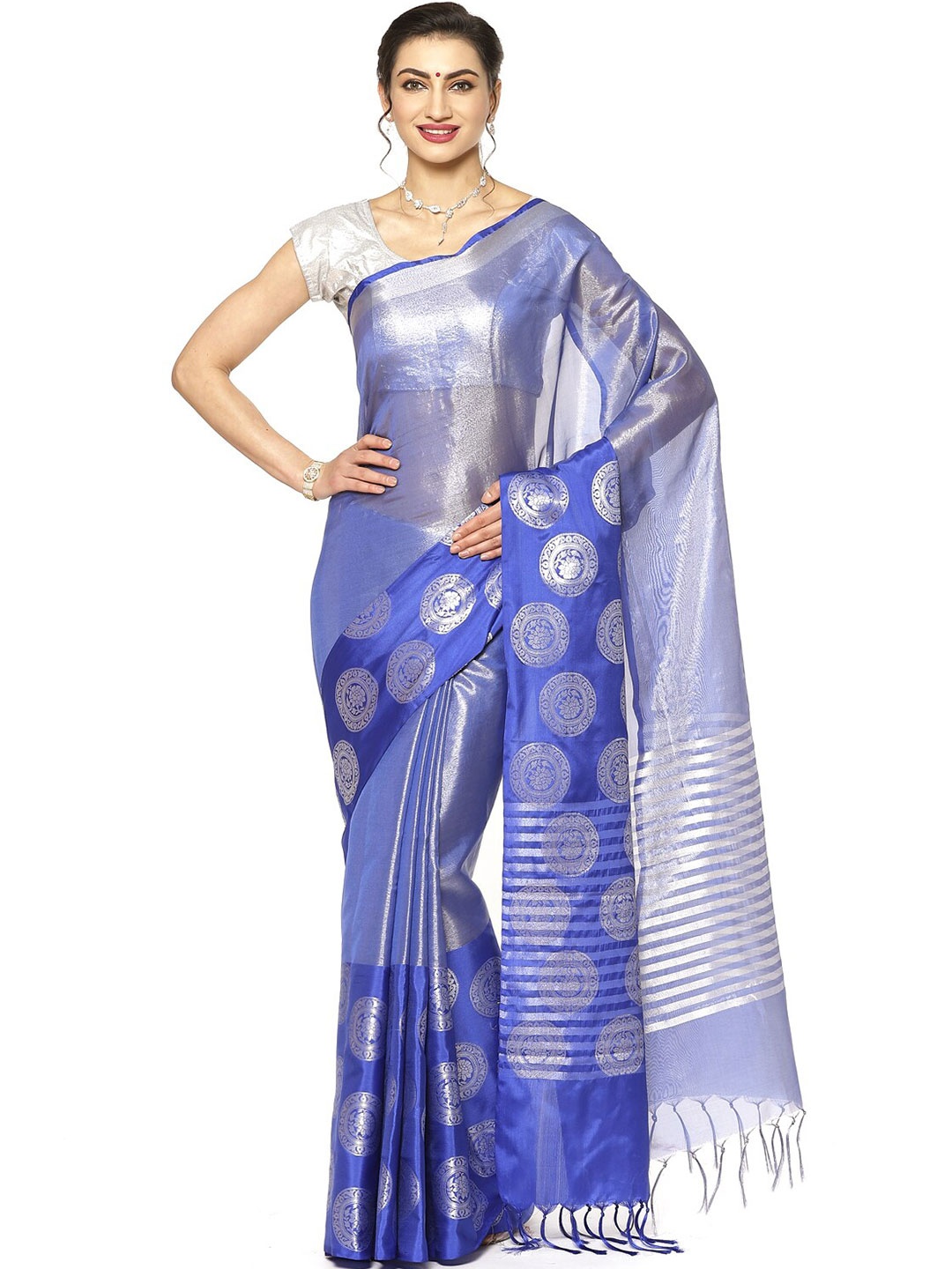 

Humairah Ethnic Motifs Woven Design Zari Kanjeevaram Saree, Blue