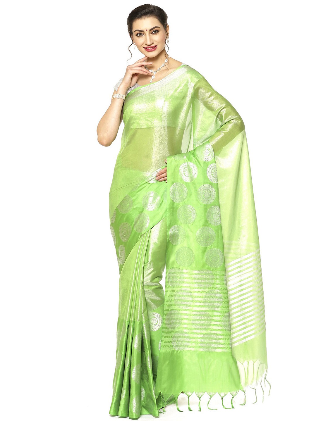 

Humairah Ethnic Motifs Woven Design Zari Kanjeevaram Saree, Green