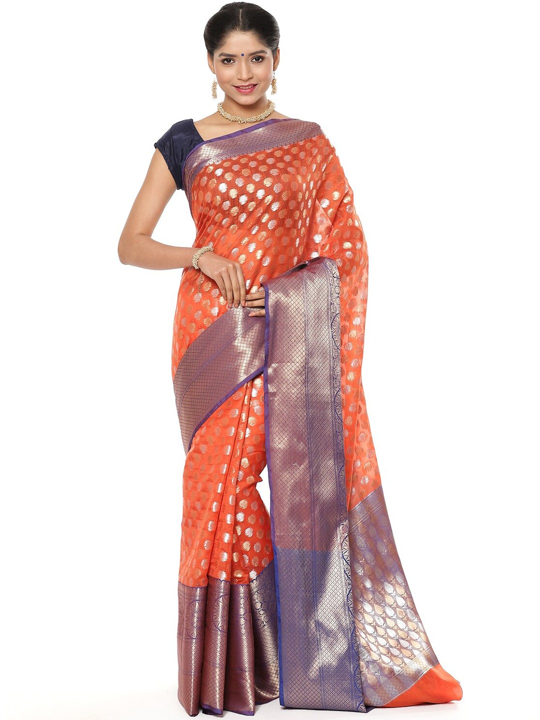 

Humairah Floral Zari Kanjeevaram Saree, Orange