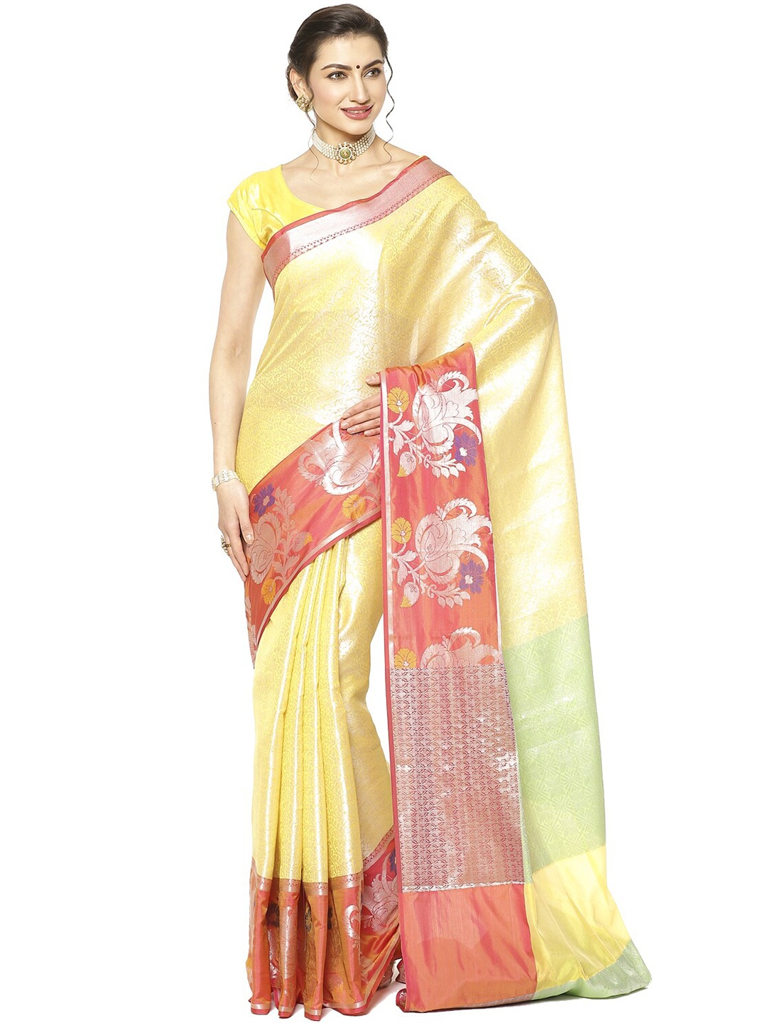 

Humairah Woven Design Zari Kanjeevaram Saree, Gold