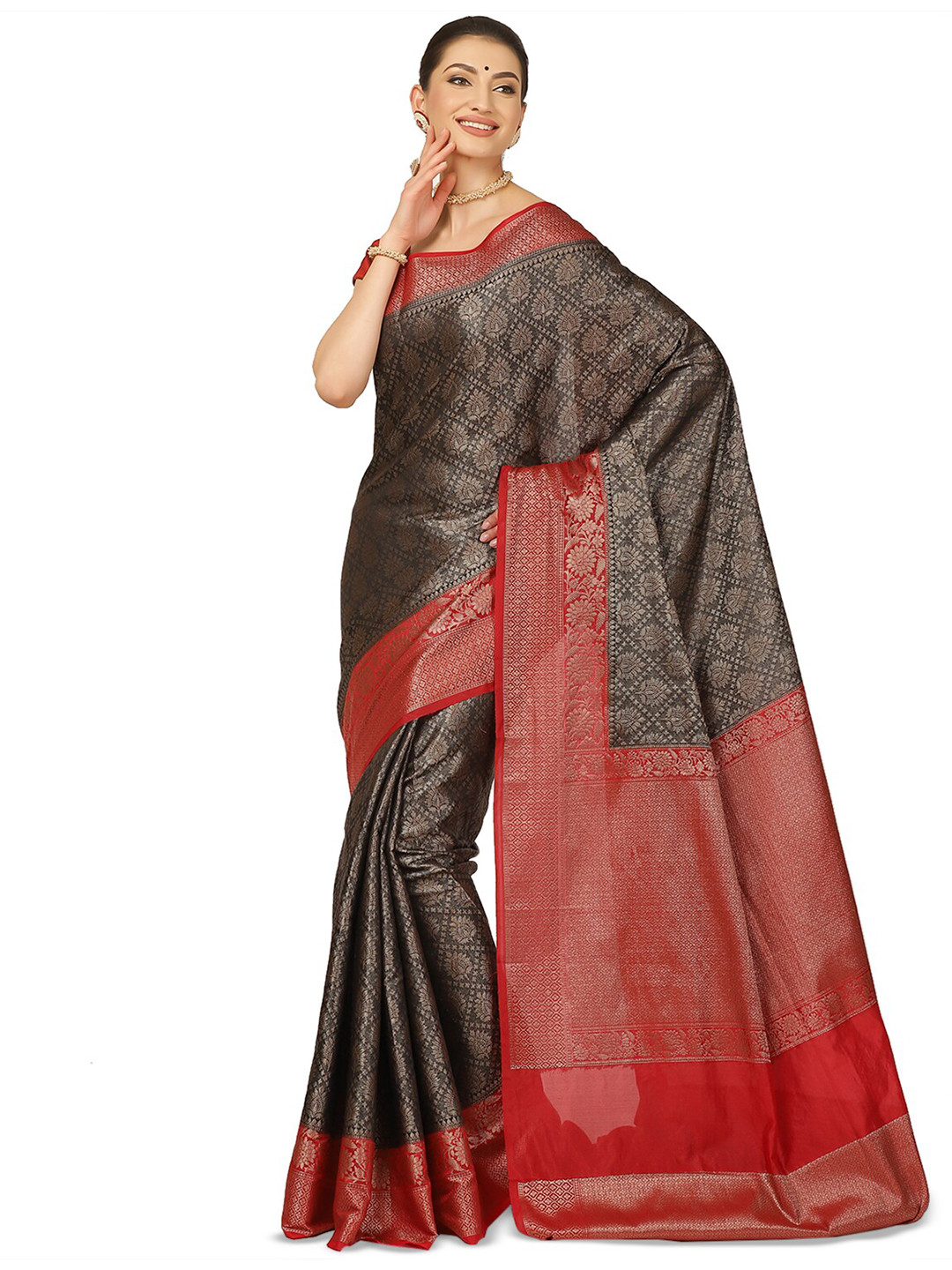 

Humairah Floral Zari Banarasi Saree, Black