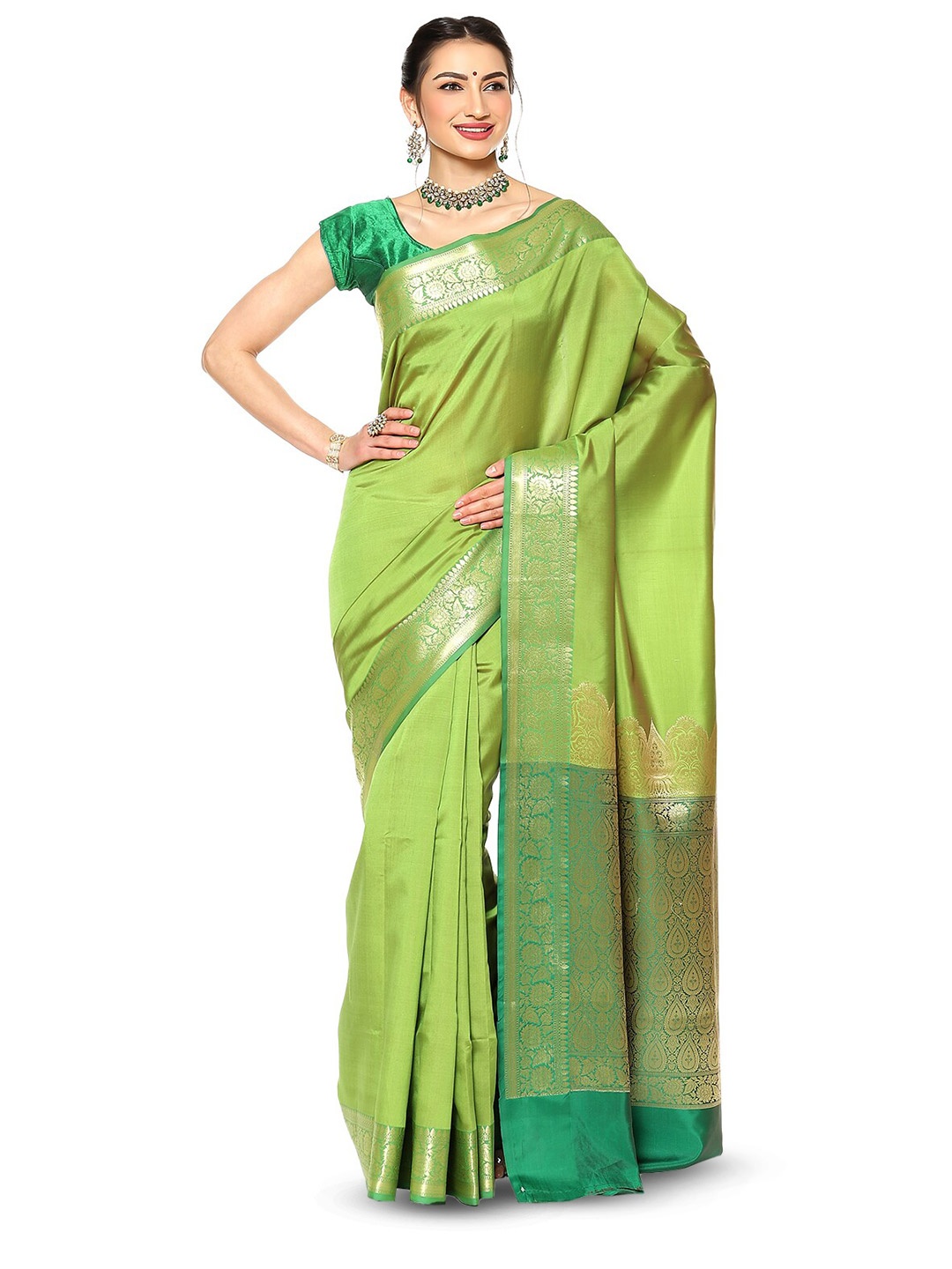 

Humairah Zari Banarasi Saree, Green