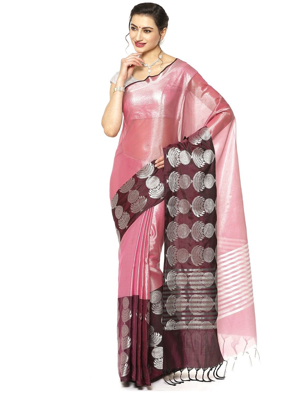 

Humairah Woven Design Kanjeevaram Zari Saree, Burgundy