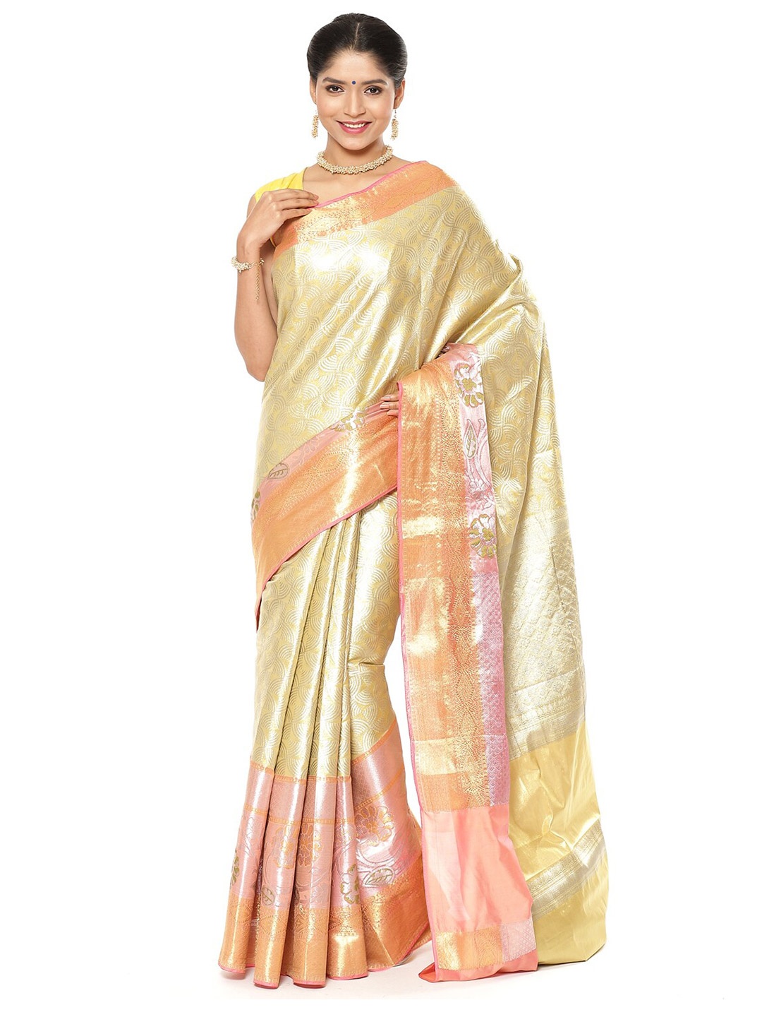 

Humairah Ethnic Woven Design Zari Art Silk Jamdani Saree, Gold