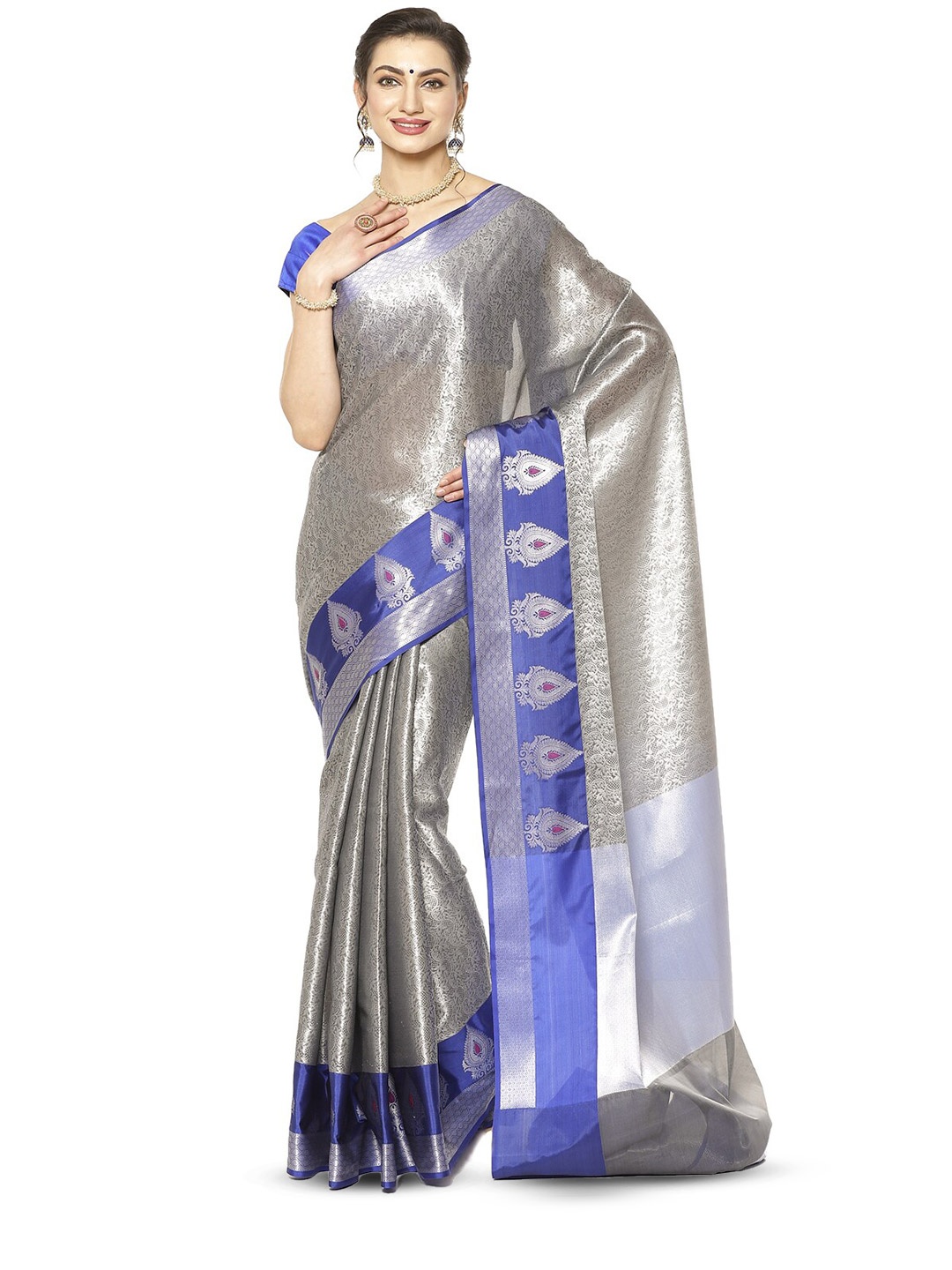 

Humairah Floral Woven Design Zari Kanjeevaram Saree, Grey