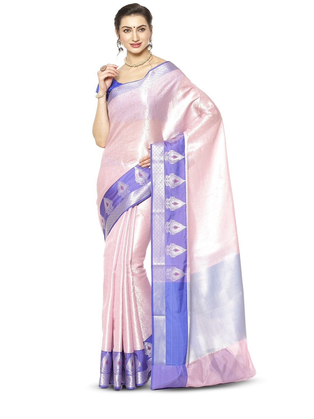 

Humairah Woven Design Zari Kanjeevaram Saree, Pink