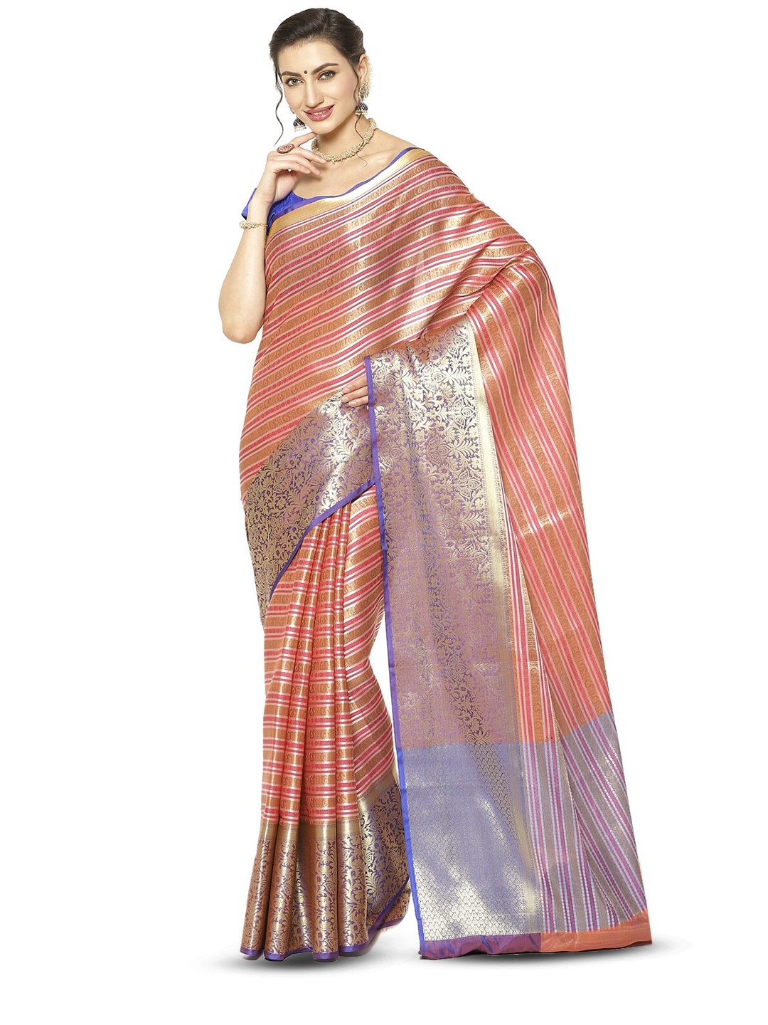 

Humairah Striped Zari Kanjeevaram Saree, Orange