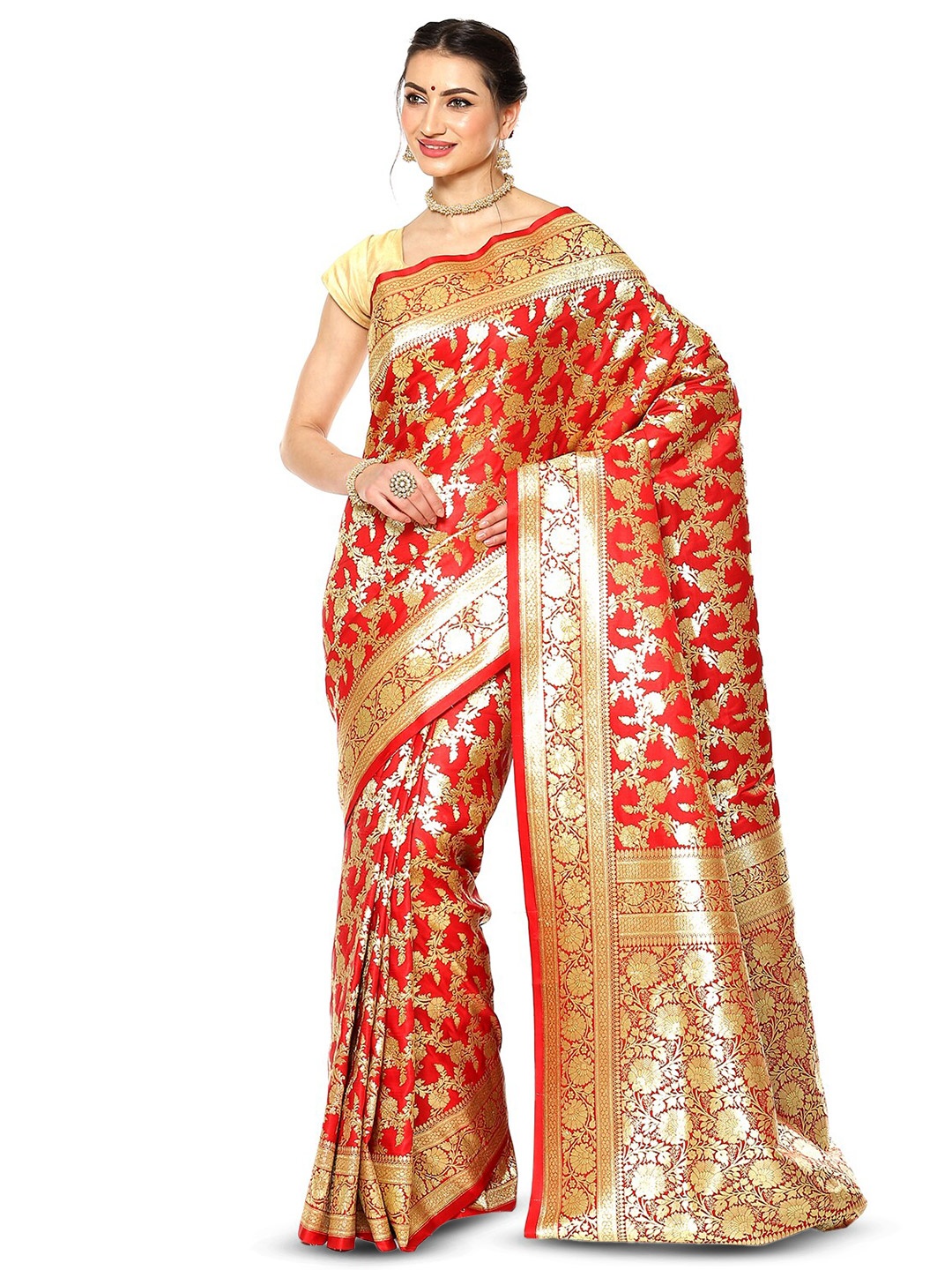

Humairah Ethnic Motifs Woven Design Zari Banarasi Saree, Red