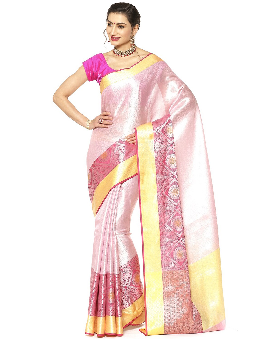 

Humairah Woven Design Kanjeevaram Zari Saree, Pink