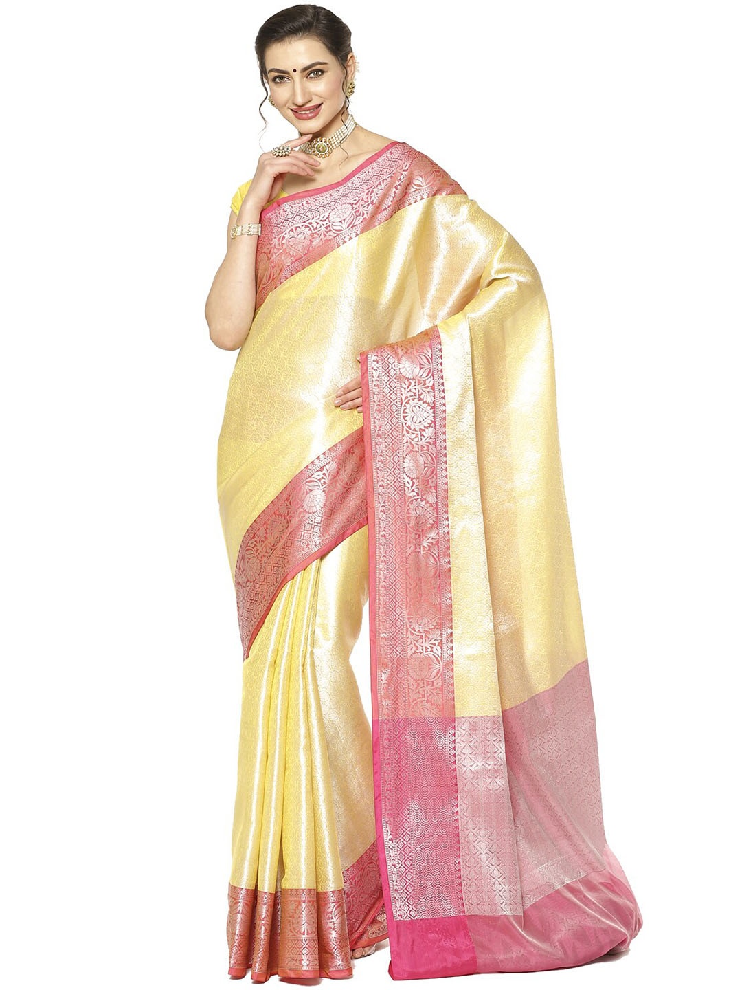 

Humairah Ethnic Woven Design Zari Kanjeevaram Saree, Yellow