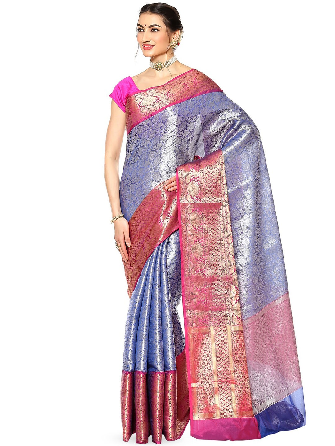 

Humairah Floral Woven Design Zari Kanjeevaram Saree, Blue