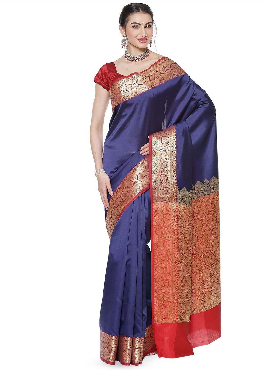 

Humairah Woven Design Zari Silk Blend Banarasi Saree, Navy blue