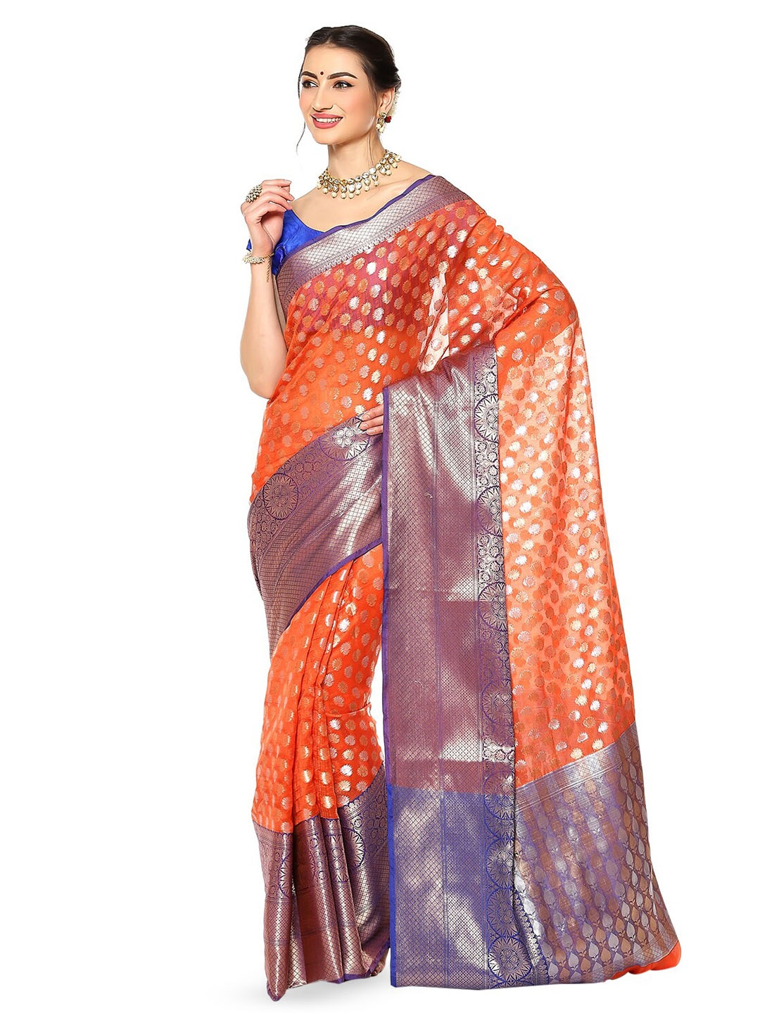 

Humairah Woven Design Zari Kanjeevaram Saree, Orange