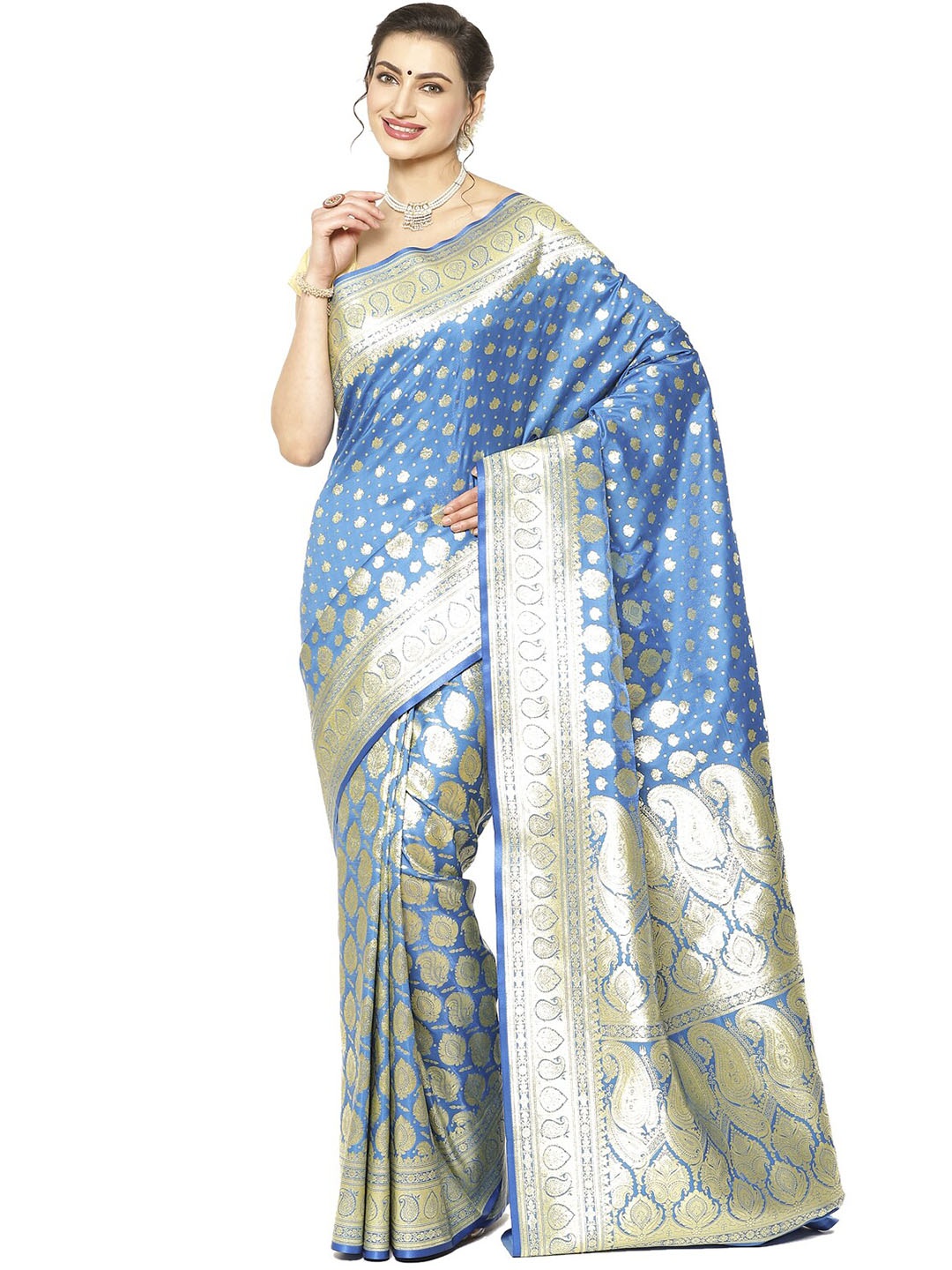 

Humairah Ethnic Motifs Woven Design Zari Satin Banarasi Saree, Turquoise blue