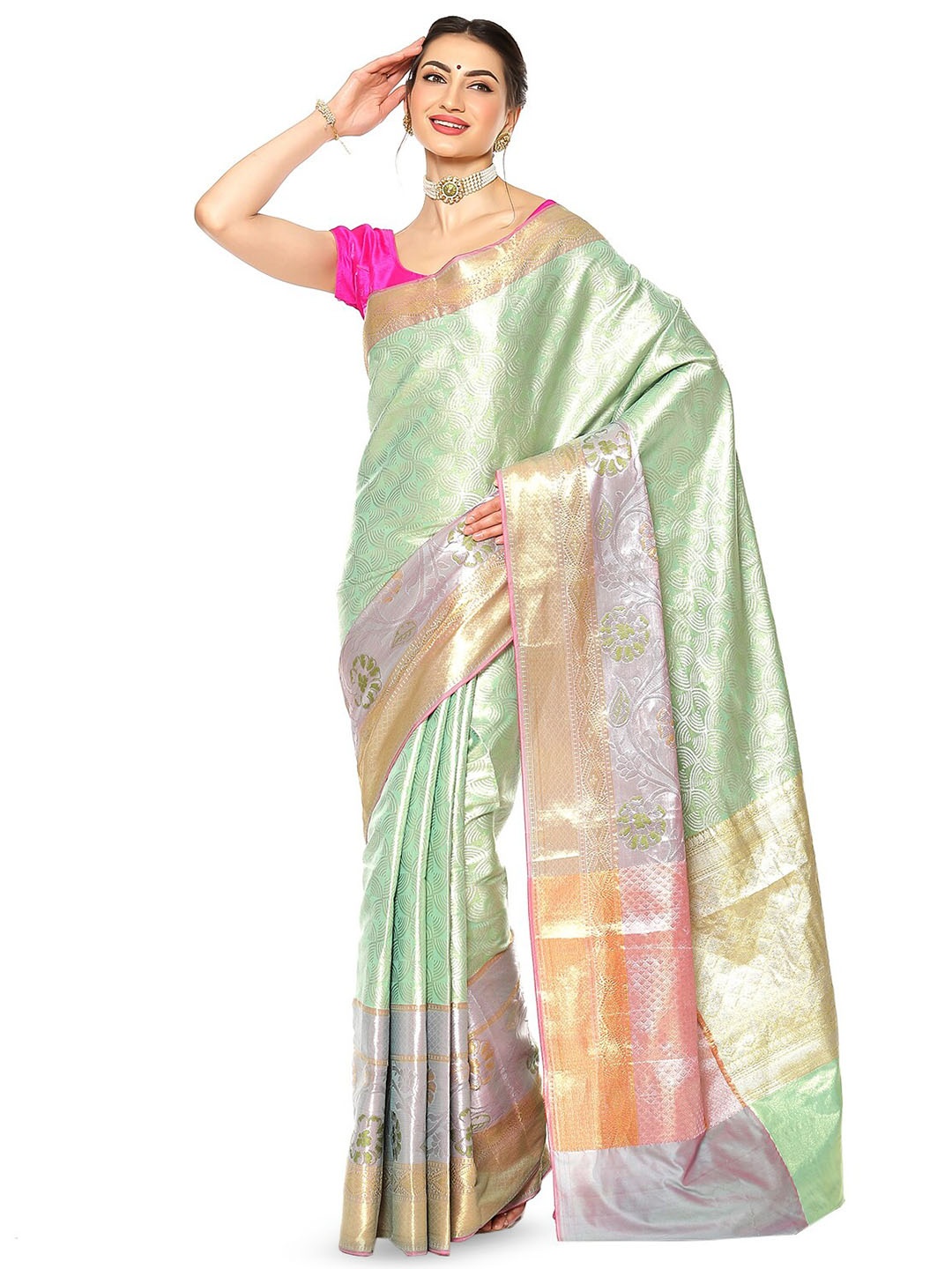 

Humairah Ethnic Woven Design Zari Art Silk Jamdani Saree, Sea green