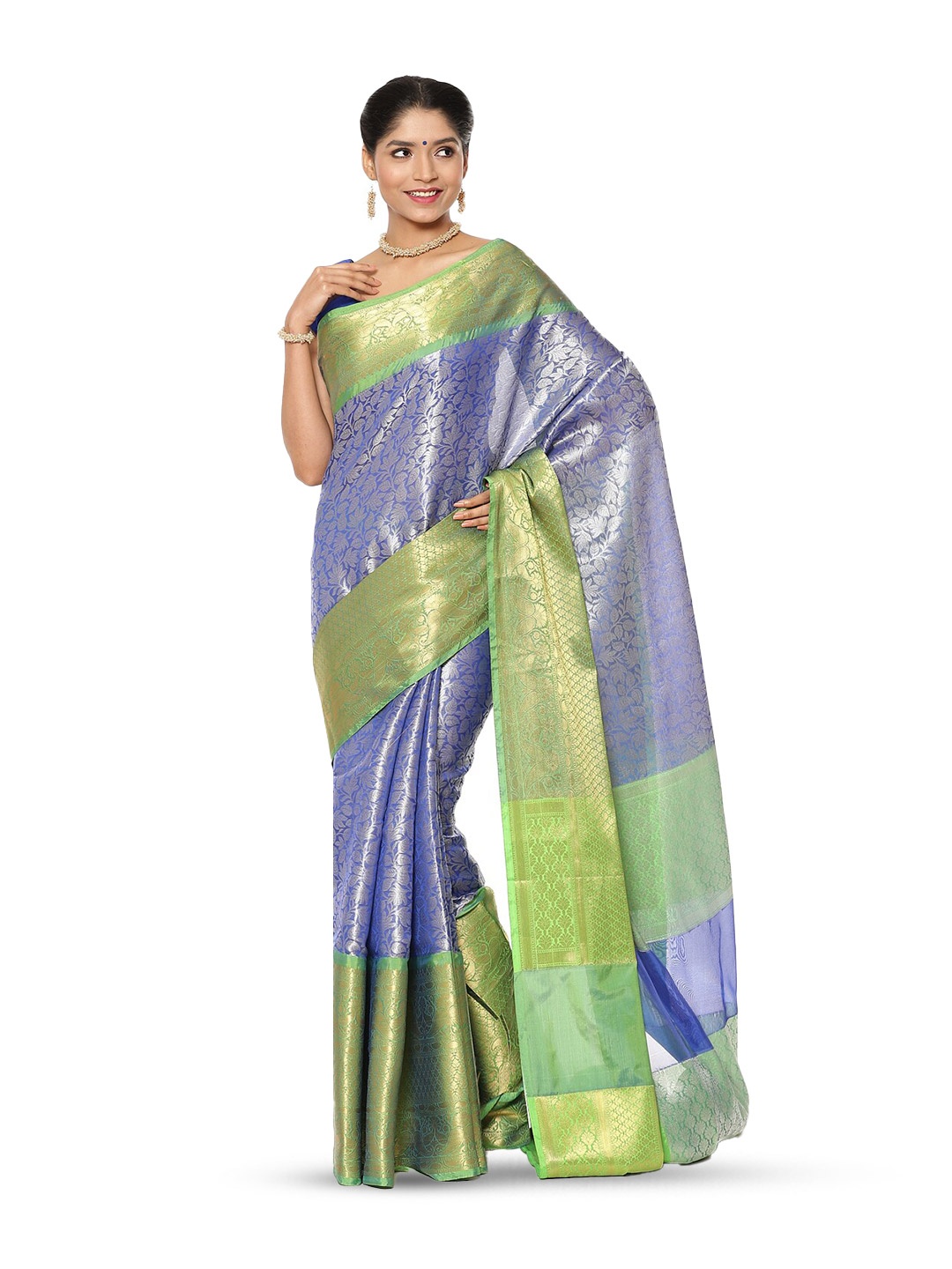 

Humairah Floral Woven Design Zari Kanjeevaram Saree, Navy blue