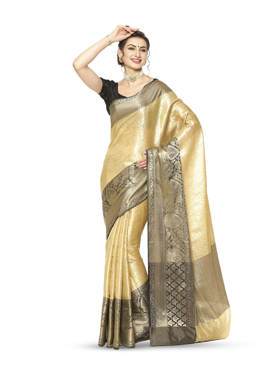 

Humairah Ethnic Woven Design Zari Kanjeevaram Saree, Beige