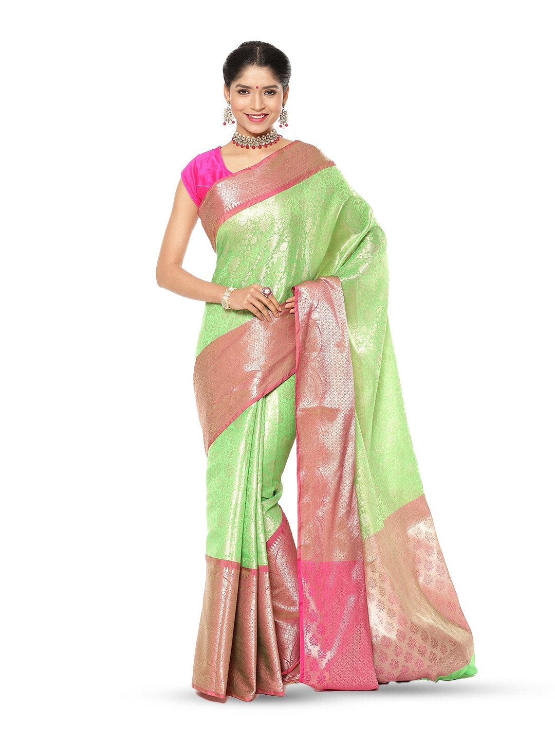 

Humairah Woven Design Kanjeevaram Zari Saree, Green