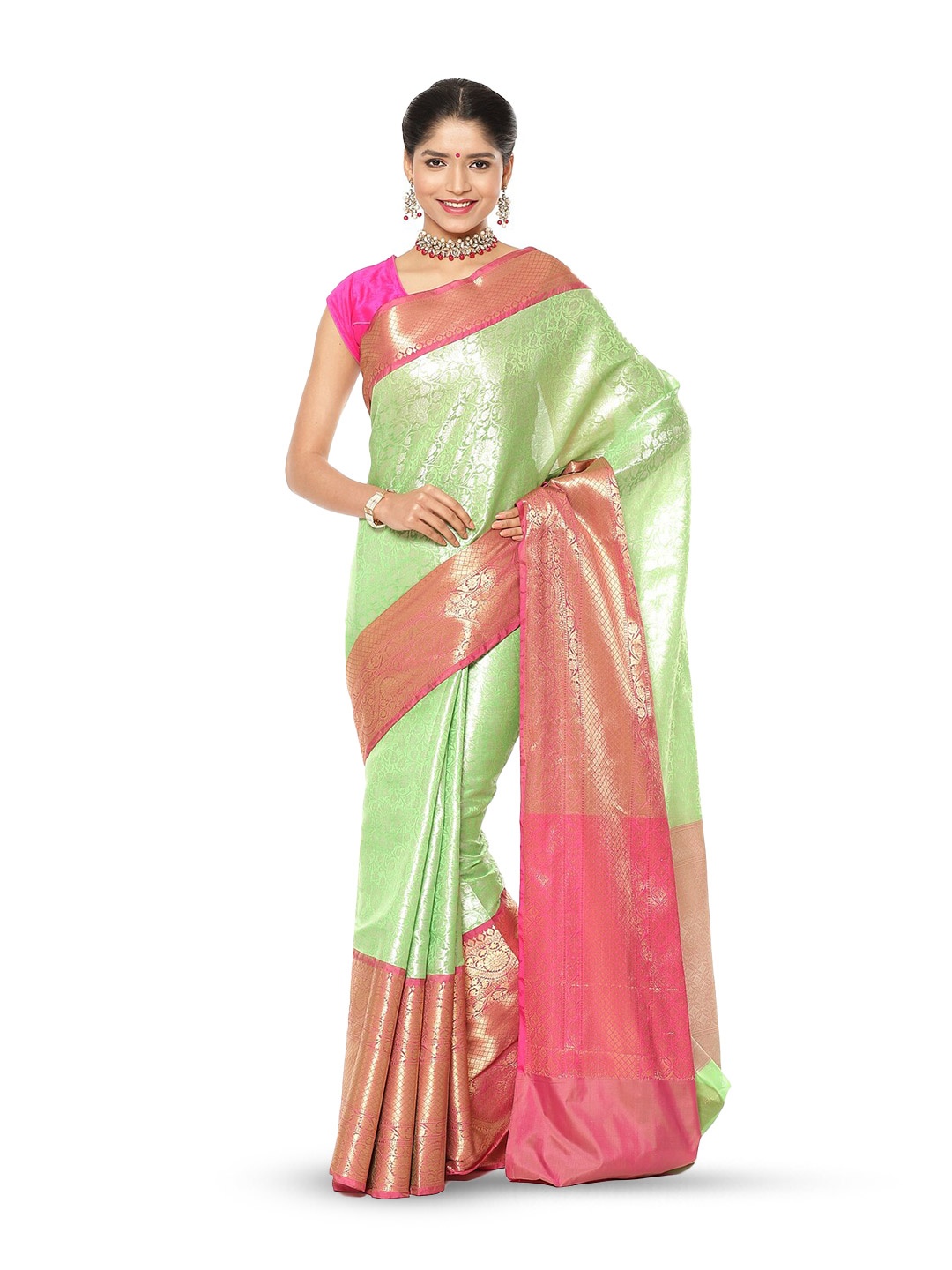 

Humairah Floral Zari Kanjeevaram Saree, Green