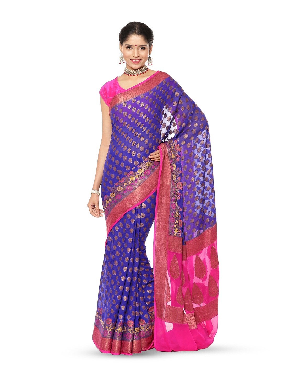 

Humairah Ethnic Woven Design Zari Pure Chiffon Banarasi Saree, Blue