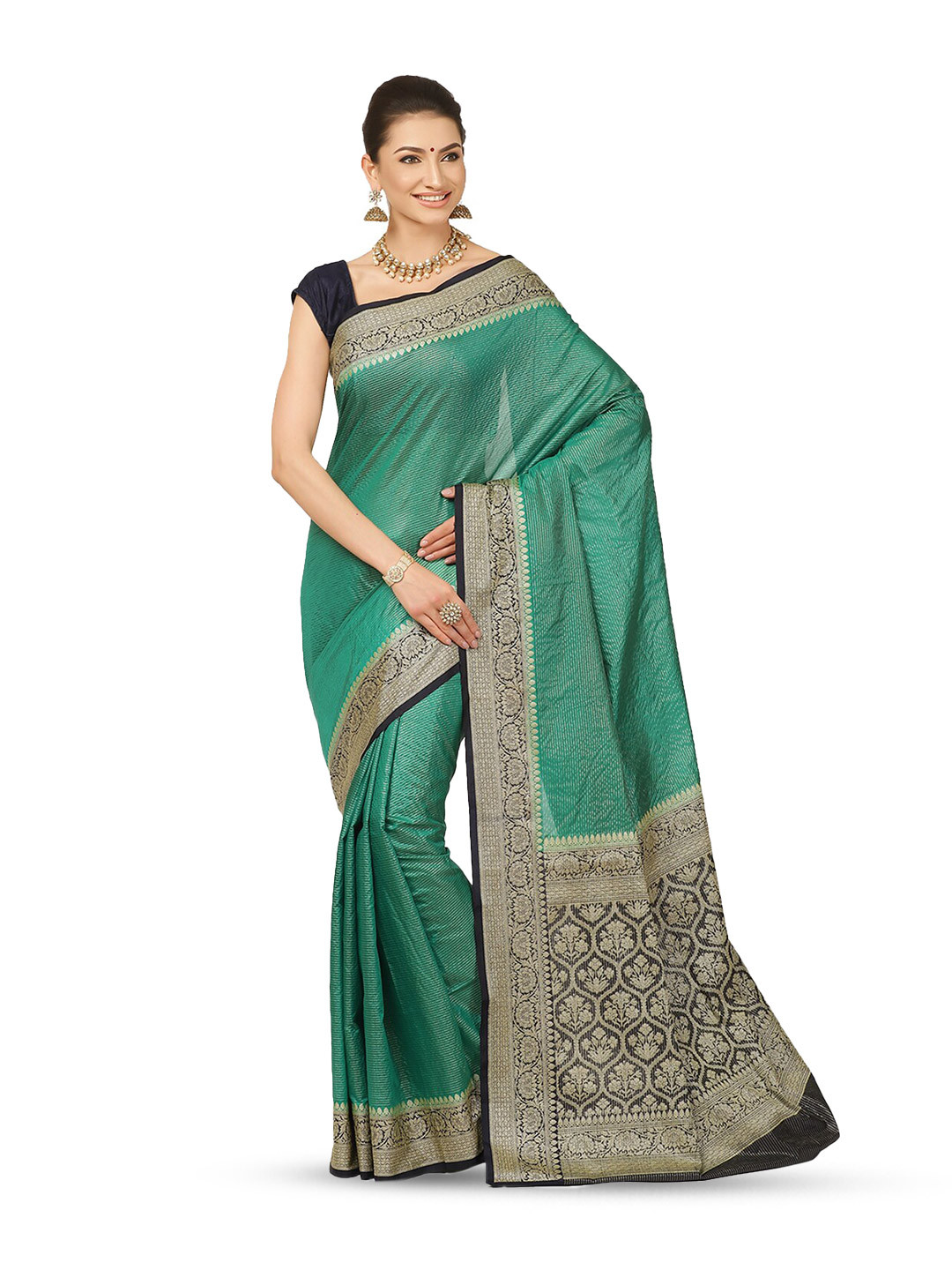 

Humairah Floral Woven Design Zari Organza Banarasi Saree, Green