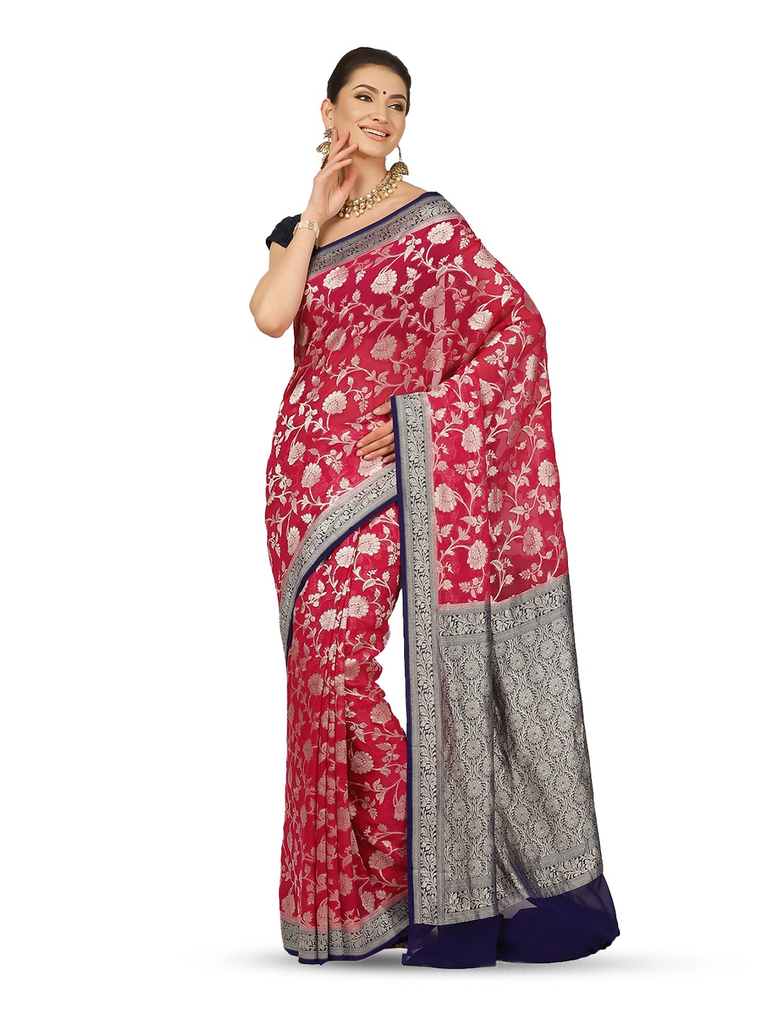

Humairah Ethnic Woven Design Pure Georgette Banarasi Saree, Pink