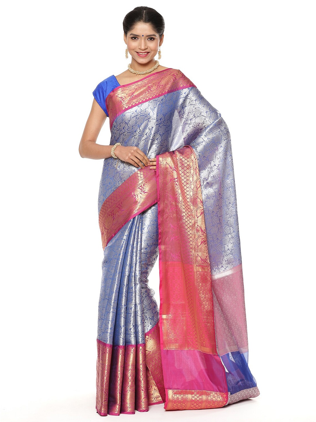 

Humairah Floral Woven Design Zari Kanjeevaram Saree, Blue
