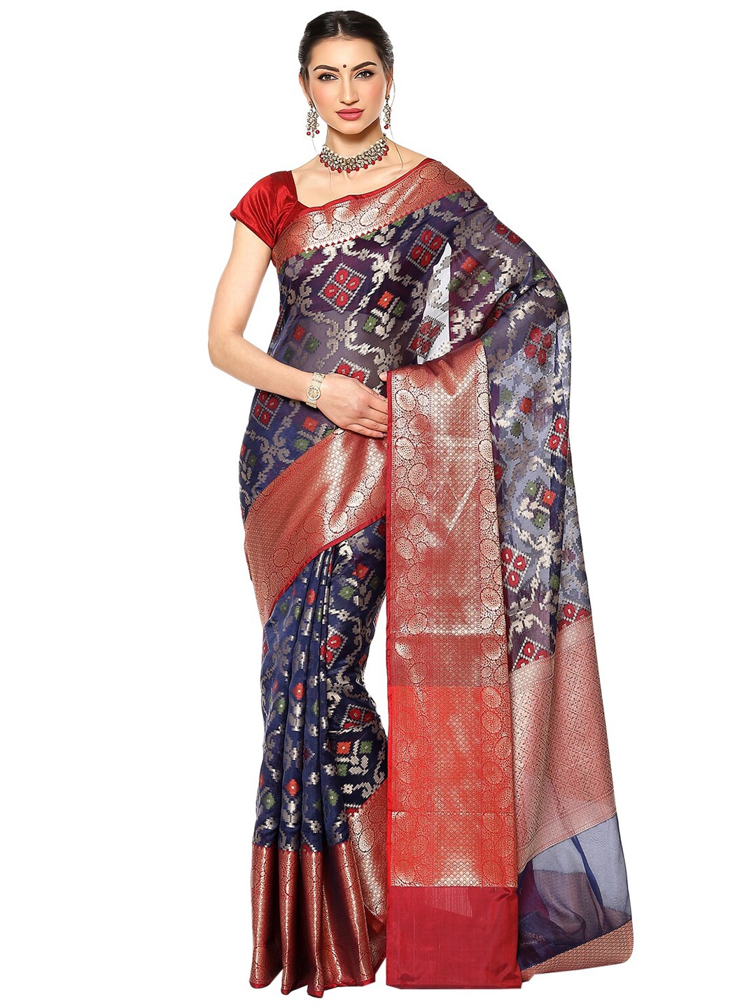 

Humairah Floral Woven Design Zari Kanjeevaram Saree, Navy blue