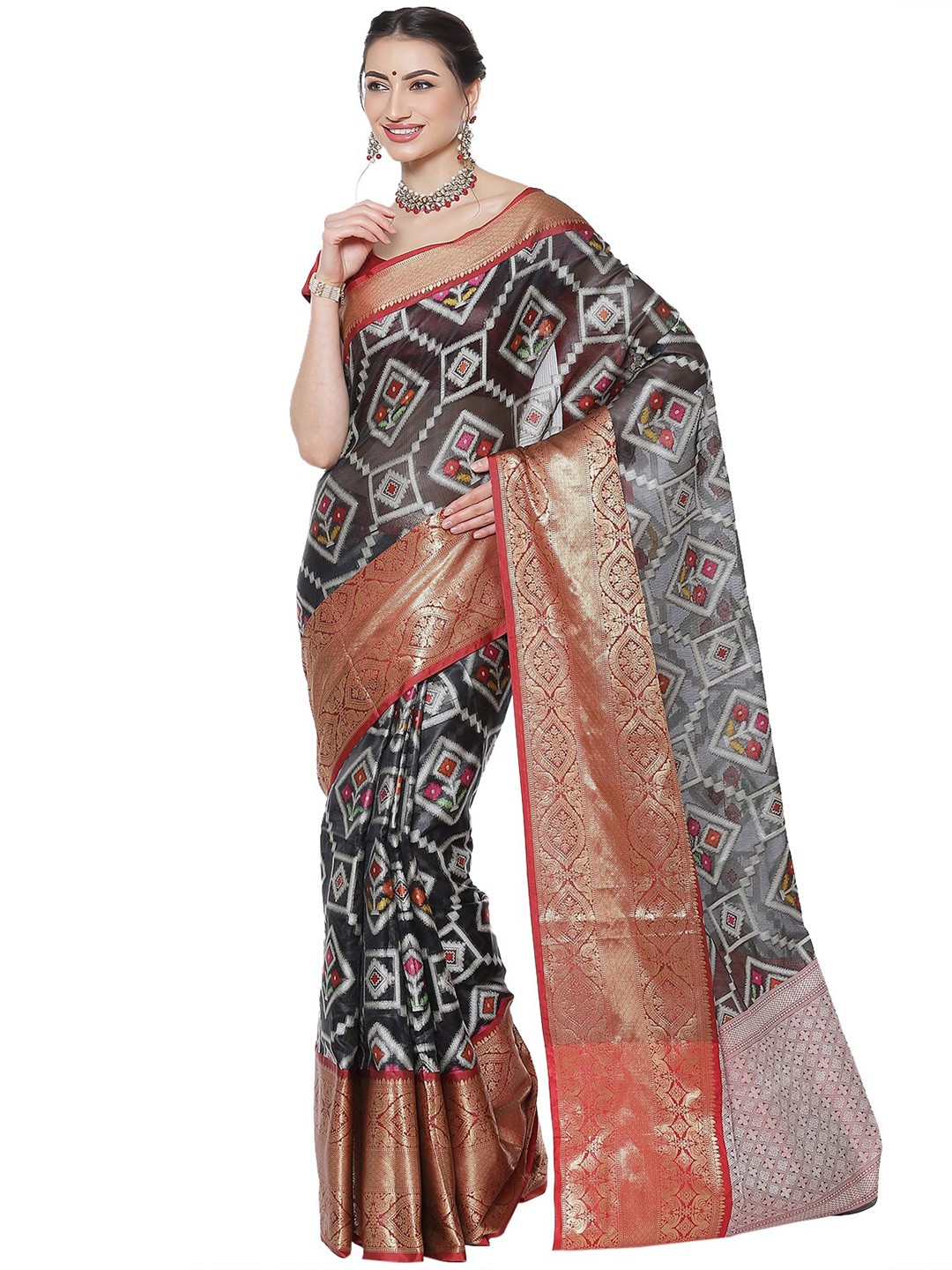 

Humairah Floral Woven Design Zari Art Silk Banarasi Saree, Black