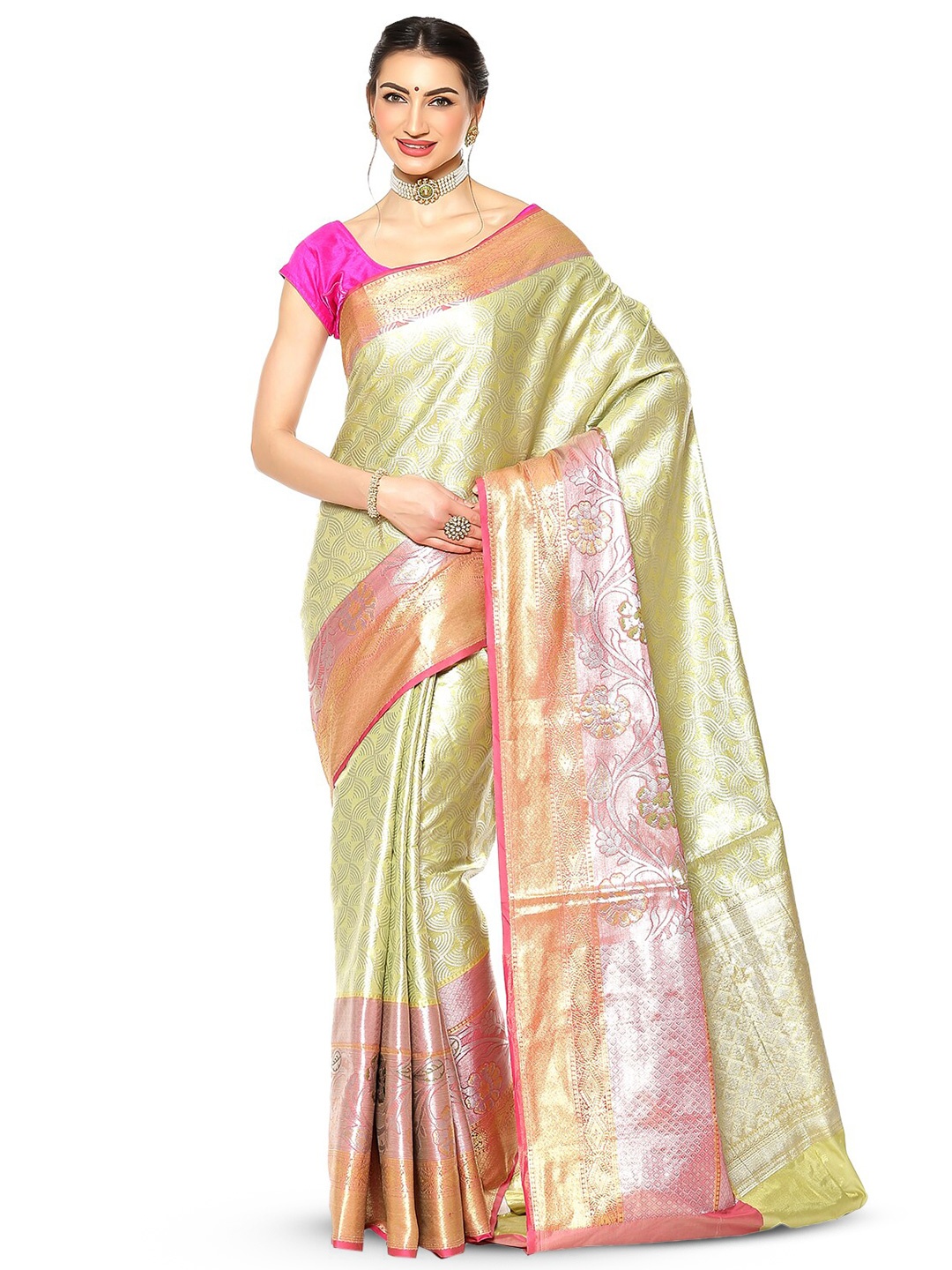 

Humairah Floral Woven Design Zari Art Silk Jamdani Saree, Gold