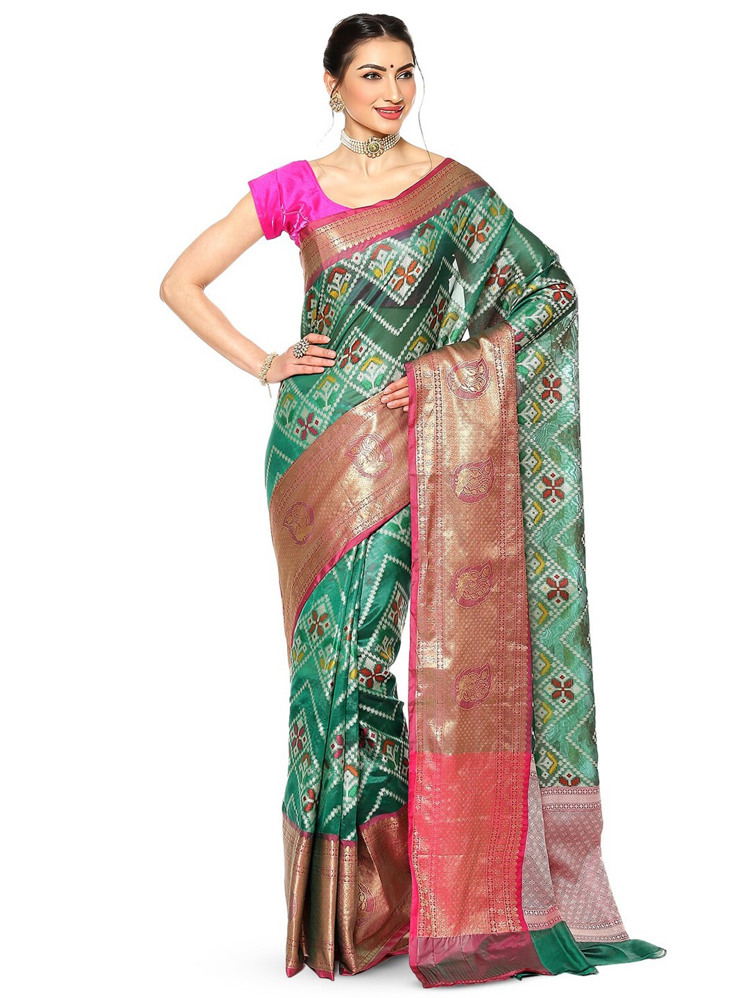 

Humairah Floral Woven Design Zari Art Silk Banarasi Saree, Green