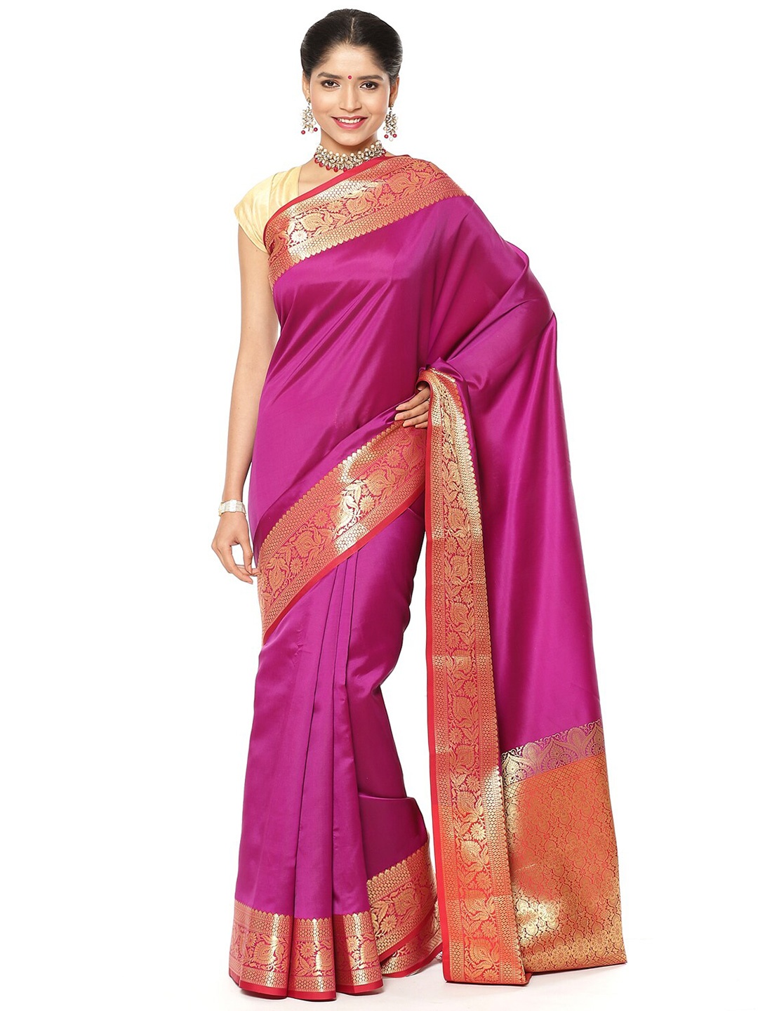 

Humairah Zari Banarasi Saree, Magenta