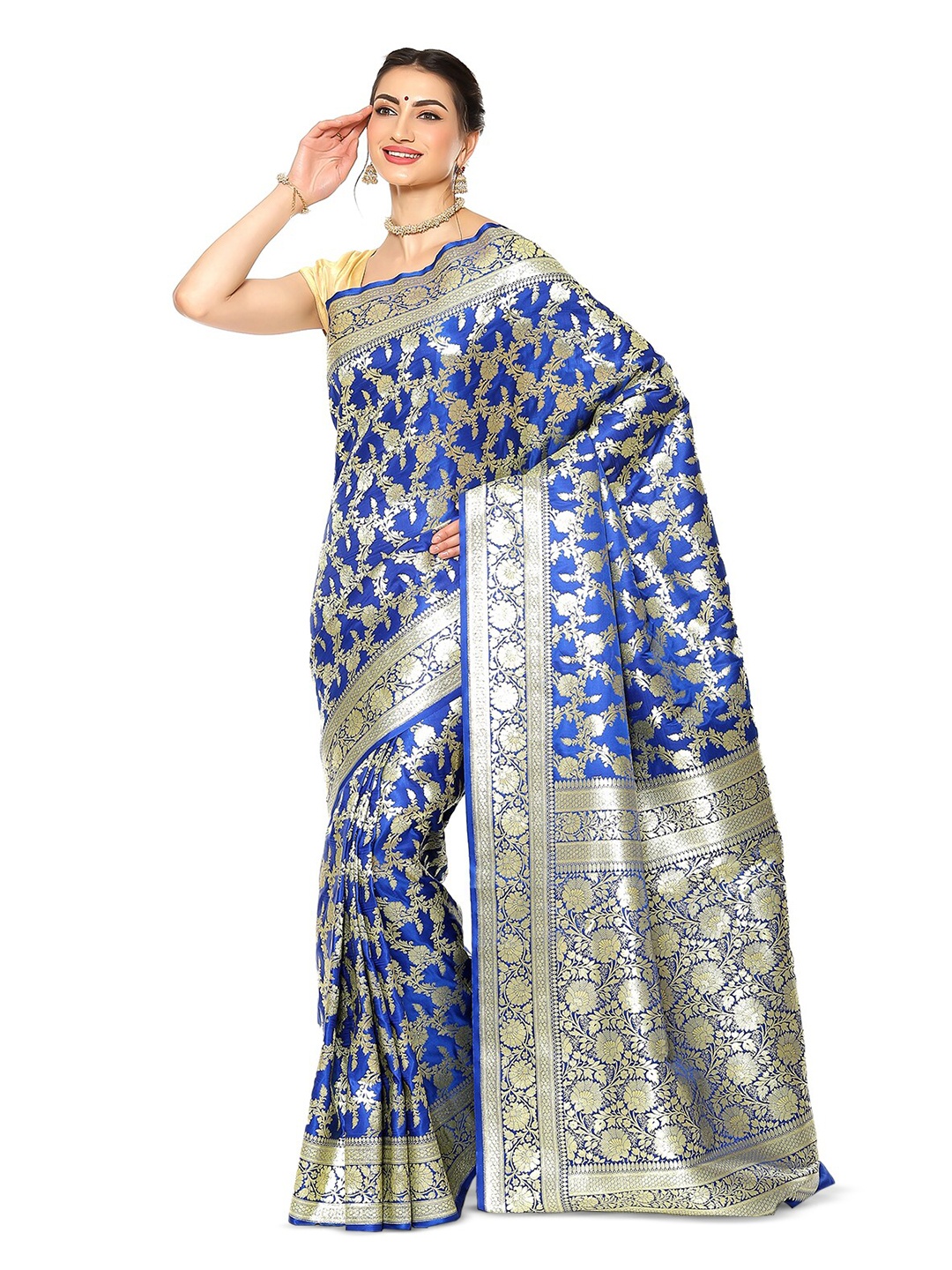 

Humairah Floral Woven Design Zari Banarasi Saree, Blue