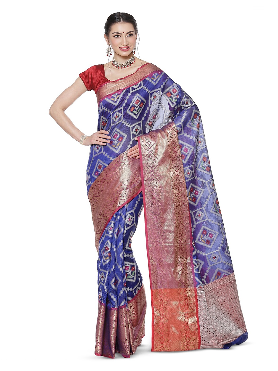

Humairah Floral Woven Design Zari Art Silk Banarasi Saree, Blue