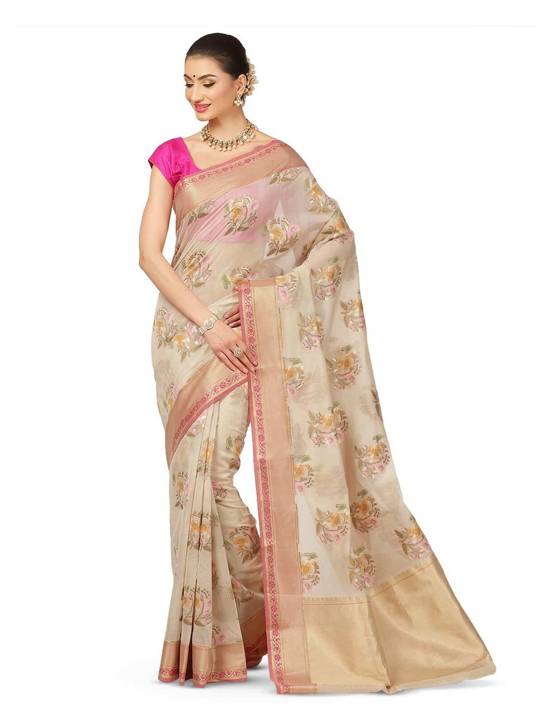

Humairah Woven Design Zari Banarasi Saree, Beige