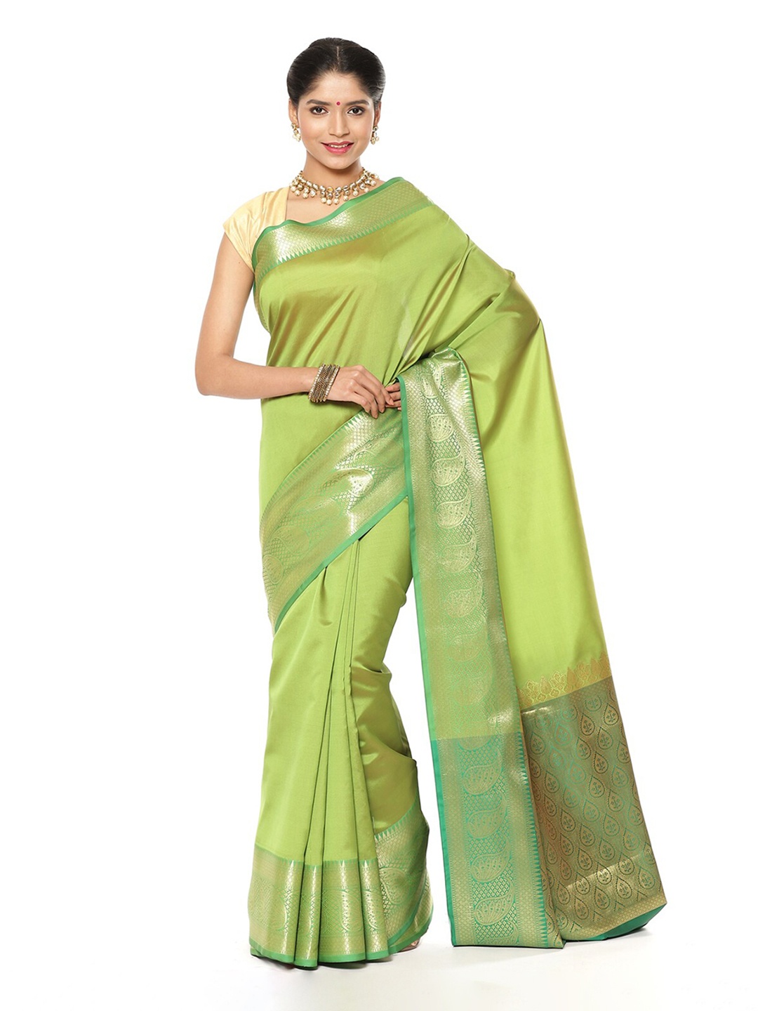

Humairah Woven Design Zari Banarasi Saree, Green