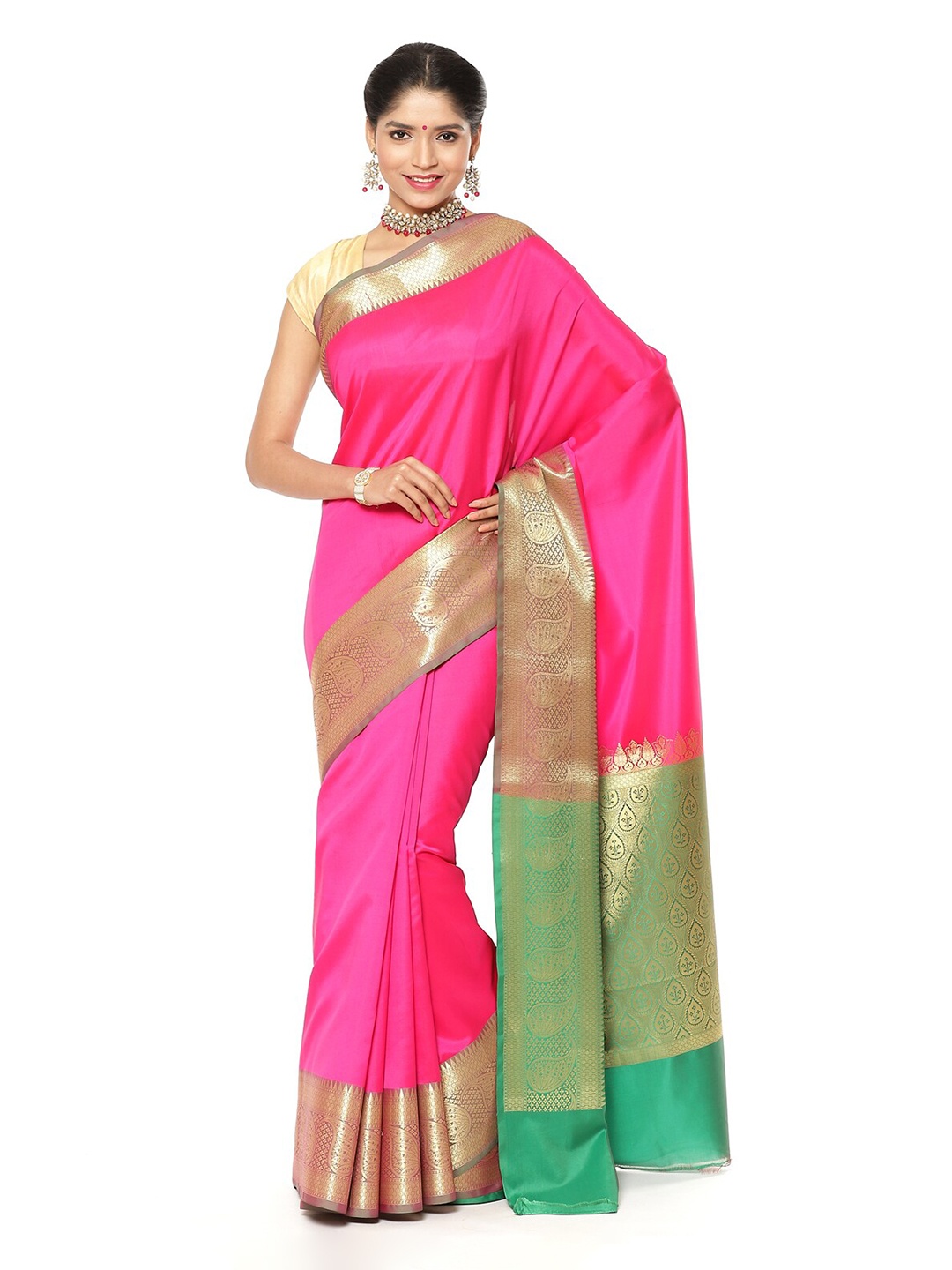 

Humairah Woven Design Zari Banarasi Saree, Pink