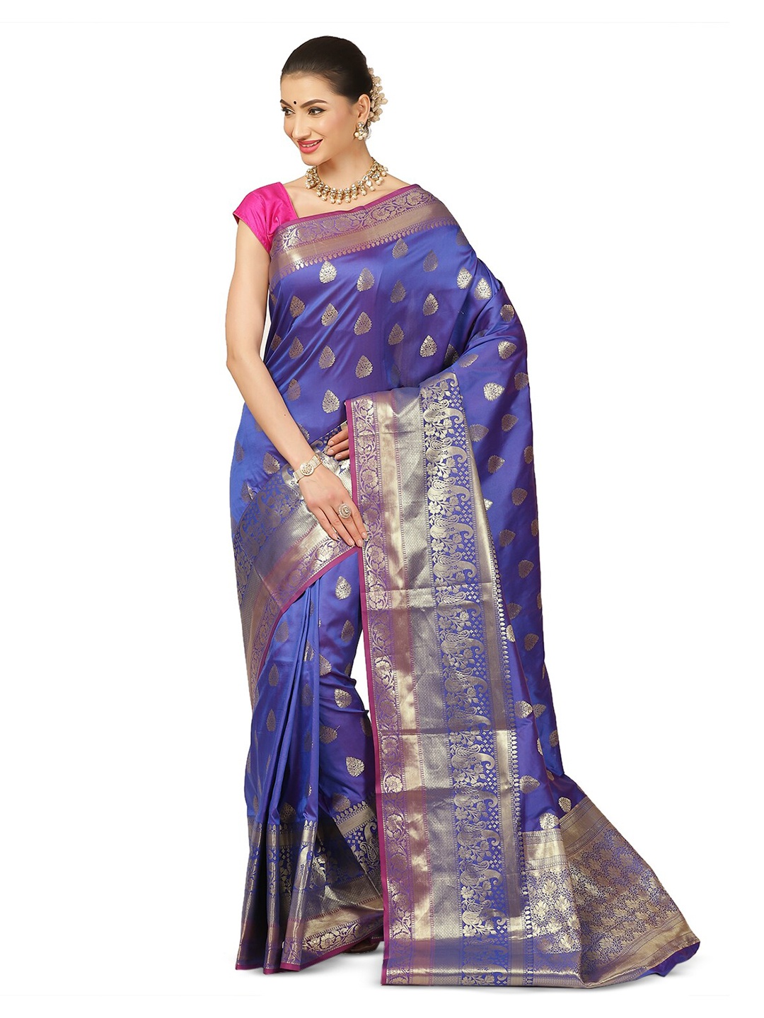 

Humairah Ethnic Motifs Woven Design Zari Banarasi Saree, Blue