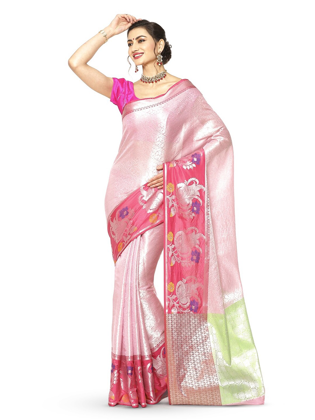 

Humairah Ethnic Woven Design Zari Kanjeevaram Saree, Pink