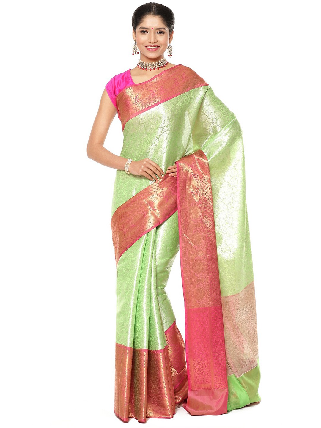

Humairah Woven Design Kanjeevaram Zari Saree, Green