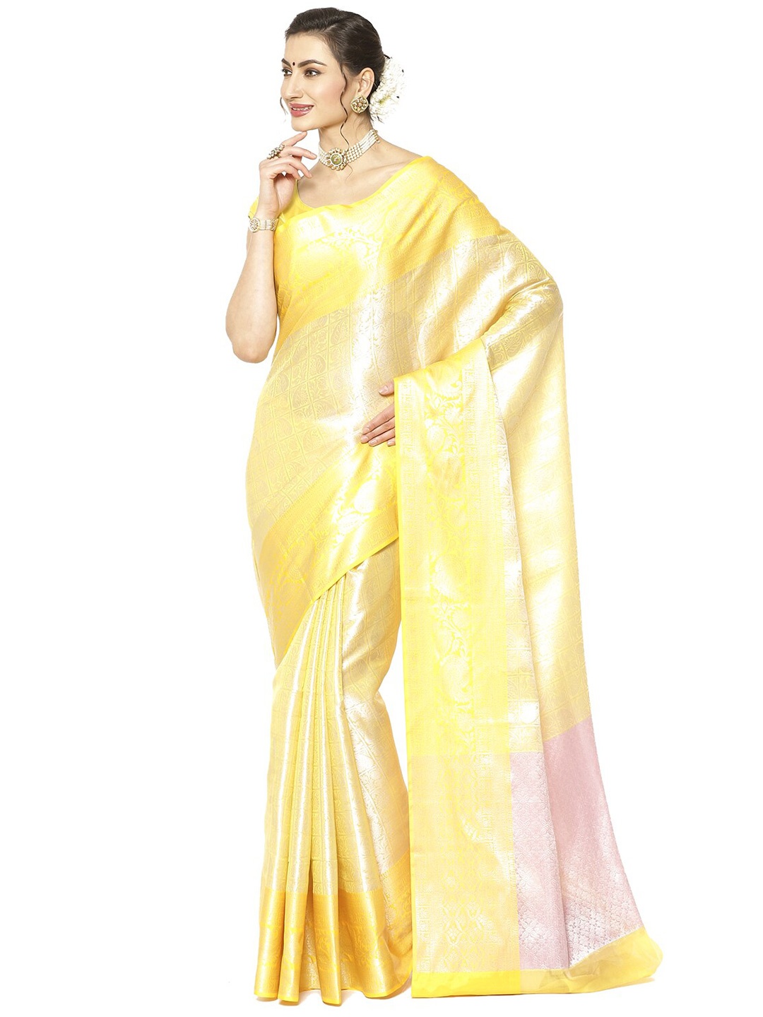 

Humairah Woven Design Zari Kanjeevaram Saree, Gold