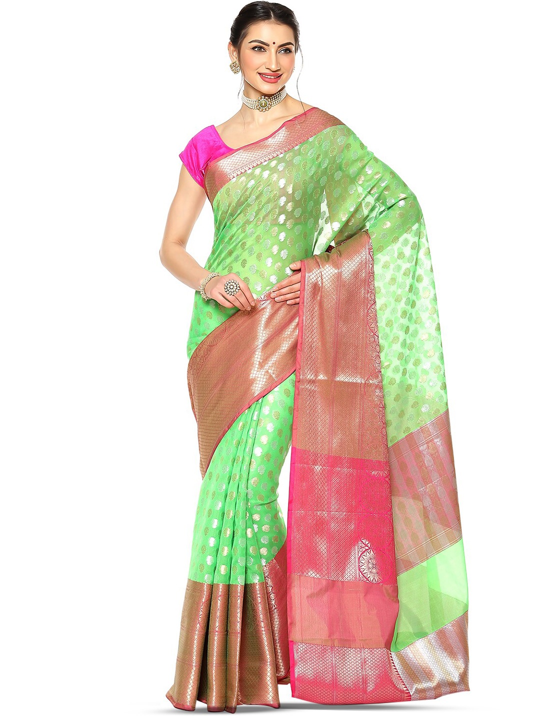 

Humairah Woven Design Kanjeevaram Zari Saree, Green