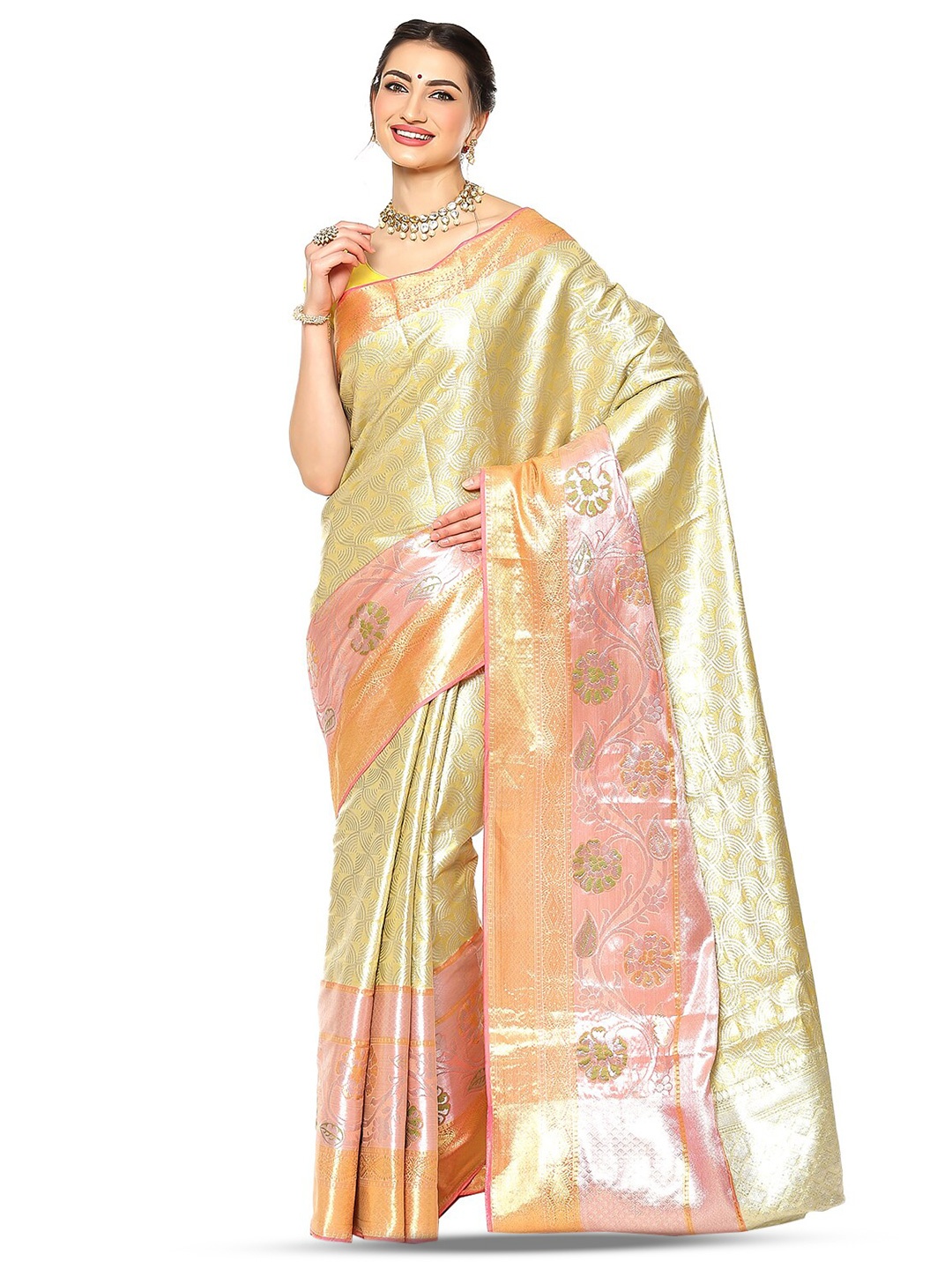 

Humairah Floral Woven Design Zari Art Silk Jamdani Saree, Beige