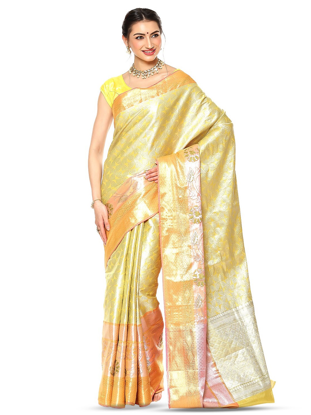 

Humairah Floral Woven Design Zari Art Silk Jamdani Saree, Beige