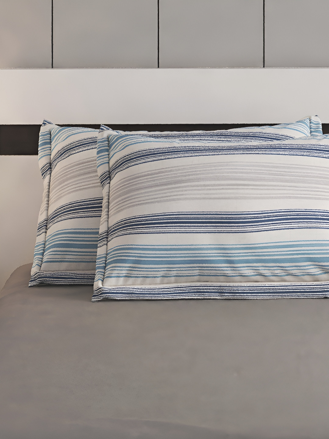 

Home Centre Rhapsody Legion Blue 2 Pieces Striped Pure Cotton Rectangle Pillow Covers