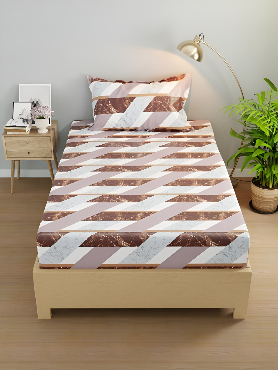 

BIANCA Off White & Brown Geometric 200 TC Single Bedsheet with 1 Pillow Cover